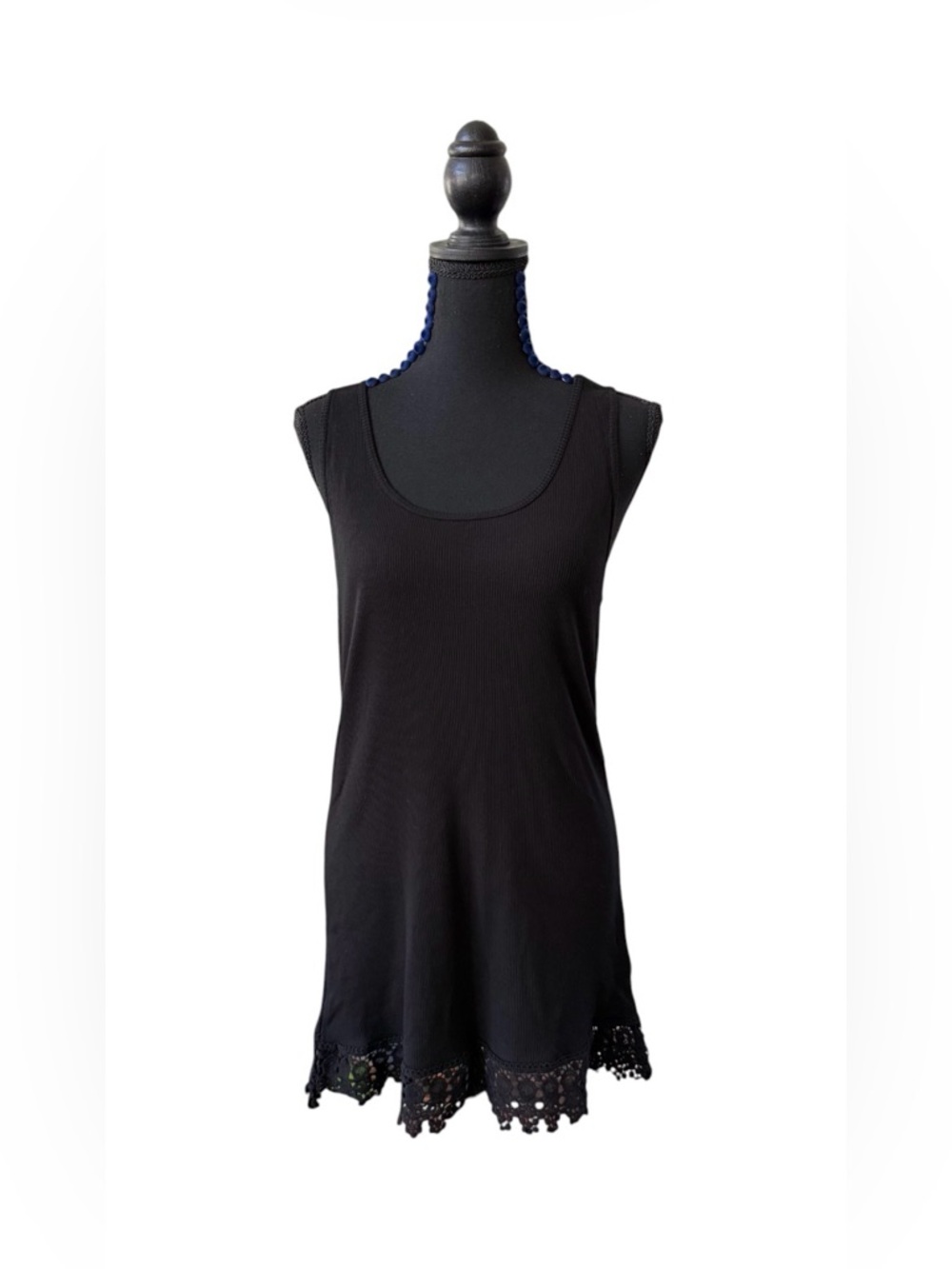 NoBo Black Sleeveless Lace-Hem Long Tunic
